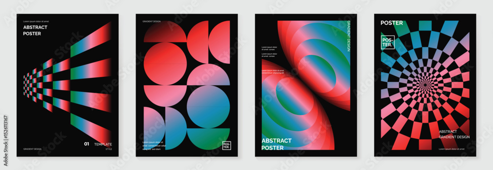 Poster modern gradient poster background vector set. cover template with vibrant perspective geometric pris
