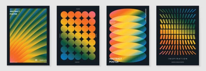Fototapete Modern gradient poster background vector set. Cover template with vibrant perspective geometric prism shapes. Ideal design for social media, cover, banner, flyer.  © TWINS DESIGN STUDIO