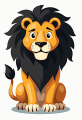 Fototapeta premium A charming and friendly cartoon lion mascot sitting down, a cute vector character illustration perfect for children's books, zoo branding, or educational materials. 