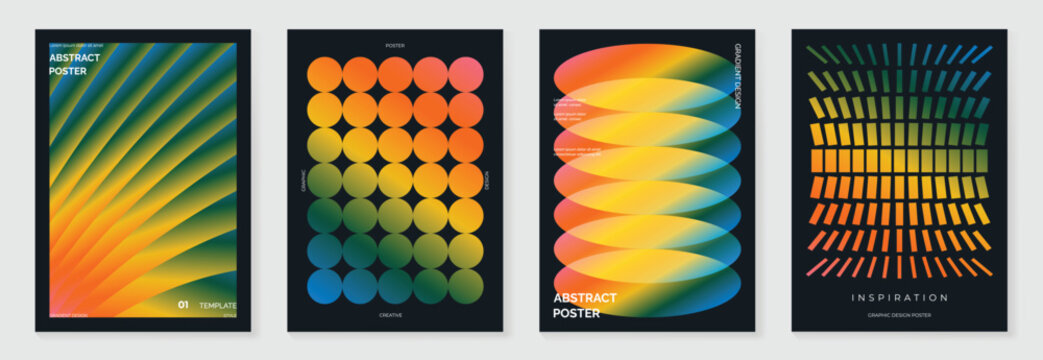 Fototapeta Modern gradient poster background vector set. Cover template with vibrant perspective geometric prism shapes. Ideal design for social media, cover, banner, flyer. 