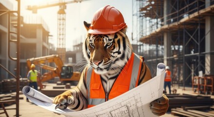 International tiger day celebration with tiger in construction attire