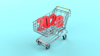 New Year 2026 Creative Design Concept with Shopping trolley - 3D Rendered Image
