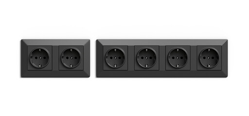 Fototapeta premium 블랙 전기 콘센트 전원 소켓 Black Electrical Outlets with Multiple Power Sockets