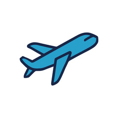 Azure airplane ascends ready for adventure. Icon symbol illustration