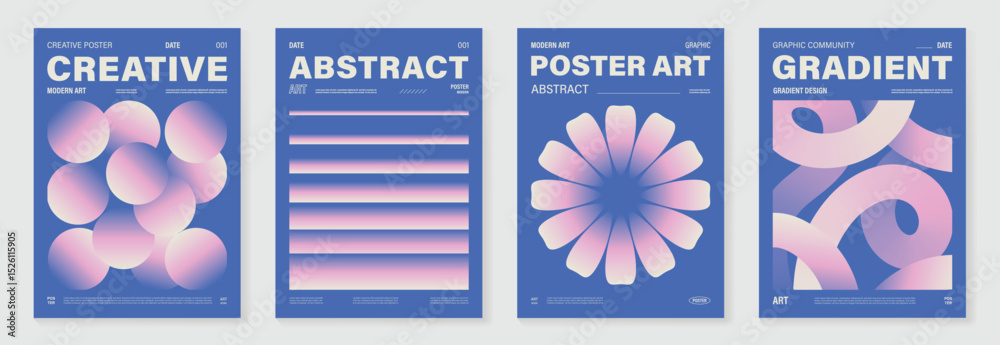 Poster modern gradient poster background vector set. cover template with vibrant perspective geometric pris