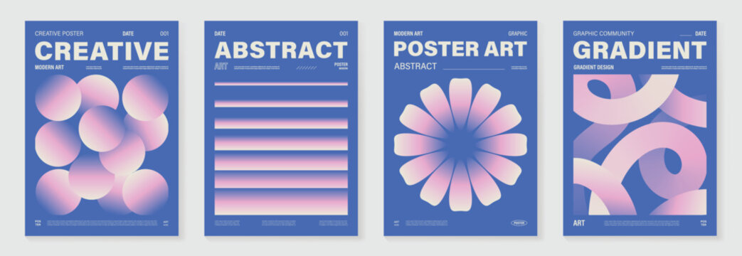 Modern gradient poster background vector set. Cover template with vibrant perspective geometric prism shapes. Ideal design for social media, cover, banner, flyer.  - Powered by Adobe