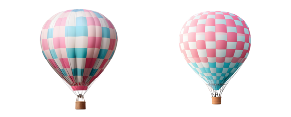 set of hot air balloons with a checkered design. isolated on transparent background