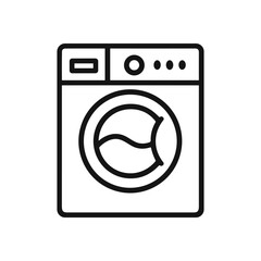 Frontloading washing machine in simple line drawing. Icon symbol illustration