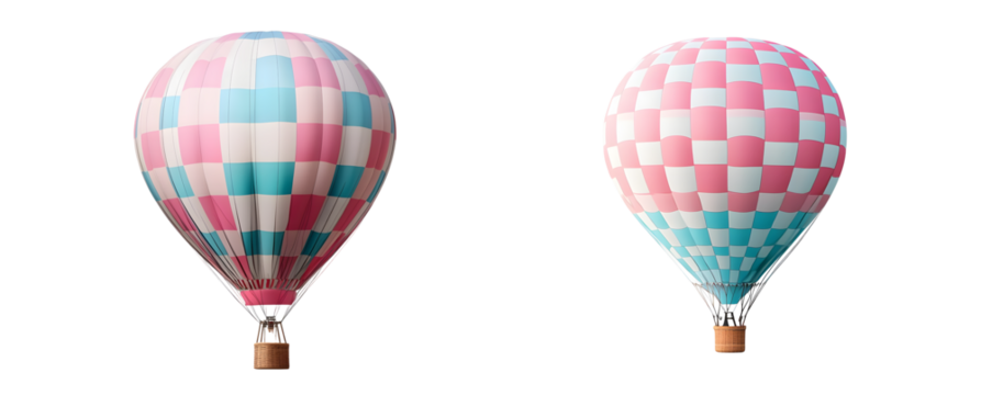 set of hot air balloons with a checkered design. isolated on transparent background - Powered by Adobe