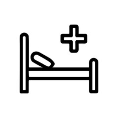 Fototapeta premium Hospital bed with medical plus sign. Icon symbol illustration