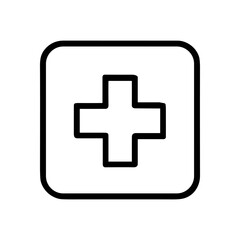 Medical cross within rounded square outline. Icon symbol illustration