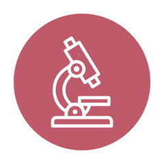 Microscope icon on crimson circle. Icon symbol illustration