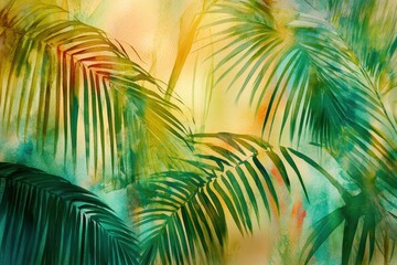 Tropical paradise with lush palm trees and vibrant textures creating a serene backdrop for relaxation and leisure in a sunlit environment