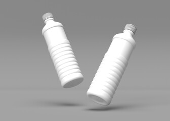 Two Blank White Plastic Bottles Mockup, Floating, 3D Render