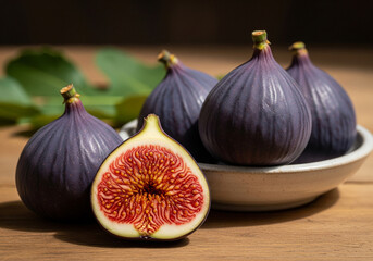 Obraz premium figues fraiches, en gros plan, sur une table