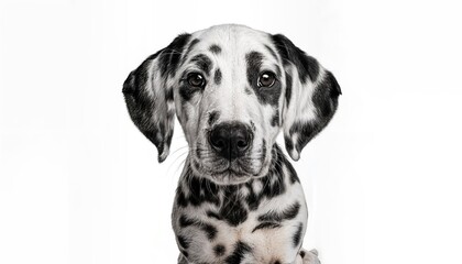 Captivating Dalmatian Pup Gazing into the Lens, Strikingly Set Against a Transparent Background in High Definition Detail, Perfect for Digital Art, Home Decor, or Design Inspiration.