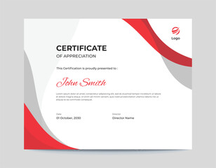 Abstract Red and Grey Waves Certificate Design