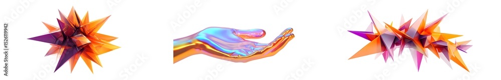 Poster set of abstract design with geometric shapes and a hand-like form. isolated on transparent backgroun