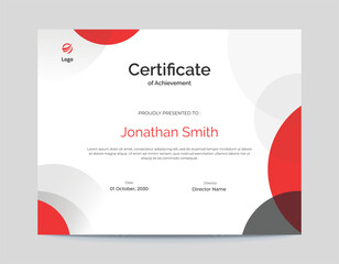 Abstract Red and Grey Circles Shapes Certificate Design