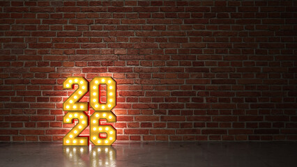 New Year 2026 Creative Design Concept with lights - 3D Rendered Image