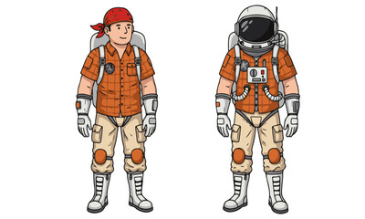 Two Astronaut Variations: Helmeted and Unhelmeted Space Explorers