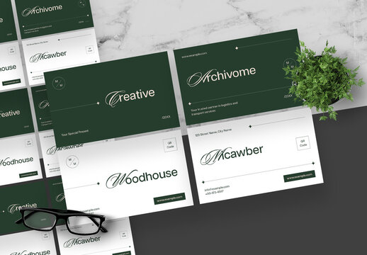 Green And Beige Business Card