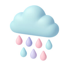 Pastel Cute 3D Isometric Cloud Rain Illustration