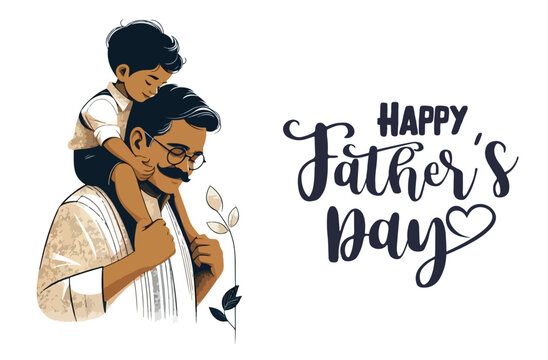 Happy Father's Day with dad and children - fathers day Vector - Happy Father's Day. 