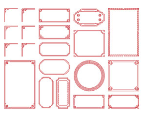 Chinese frame corner ornament vector set. Decorative elements with line, corner, borders, frames, headers. Illustration of elegant design suitable for card, invitation, poster, cover.