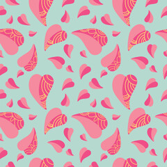 Fototapeta premium Hand-drawn pink heart on a blue background. Seamless pattern is love for clothing, fabric, wallpaper, backdrop, home decoration, cover book, weddings, valentune, and wall art. Vintage style.