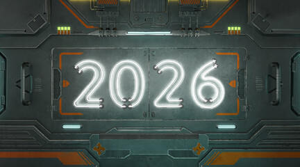 New Year 2026 Creative Design Concept with sci-fi environment - 3D Rendered Image