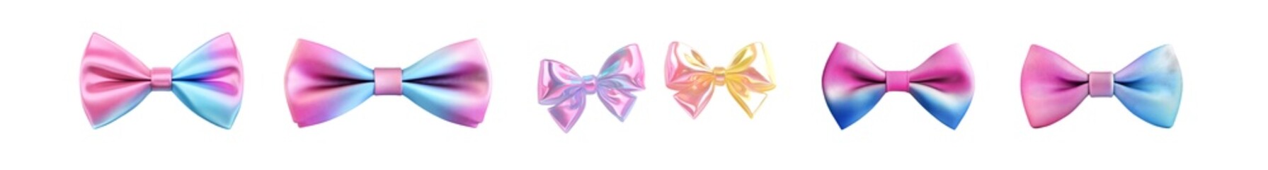 Collection of pastel colored bow ties. isolated on transparent background