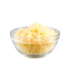 Shredded cheese in a bowl isolated on transparent background