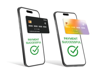 3D Vector Realistic Smartphone with Credit Card, NFC Contactless Payment, Payment Successful, Online Shopping, POS Terminal Mockup