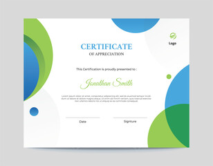 Abstract Blue and Green Circles Shapes Certificate Design
