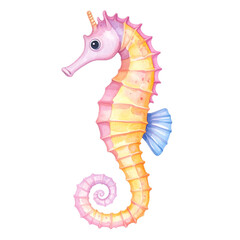 Fototapeta premium Watercolor illustration of colorful Seahorse