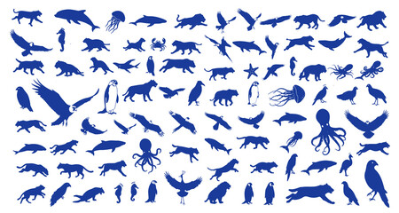 big set silhouette popular animal. vector illustration