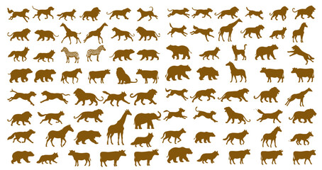 big set silhouette popular animal. vector illustration