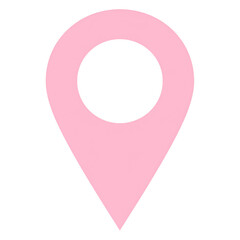 Pink location pin icon with a circular cutout center, symbolizing map navigation or geographic positioning on a white background