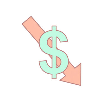 A pastel-colored dollar sign with a downward arrow behind it, symbolizing a decrease in value or financial decline