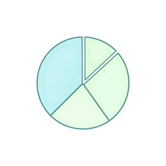 Minimalist pie chart with four segments in pastel blue and green shades, displayed on a white background with clean lines and a modern design