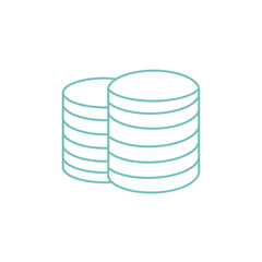 Two stacks of coins outlined in teal on a white background, symbolizing money, savings, or financial growth