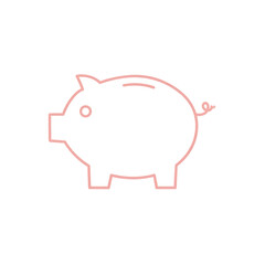 Minimalist pink line drawing of a piggy bank with a coin slot on its back, symbolizing savings and financial security on a white background