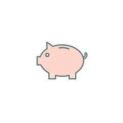 Minimalist pink piggy bank icon with a simple outline on a white background, symbolizing savings, finance, or money management