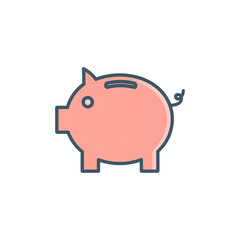 Simple pink piggy bank icon with a coin slot on its back, outlined in dark gray, set against a white background
