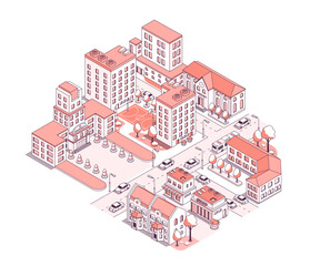 University campus with developed infrastructure - vector isometric illustration