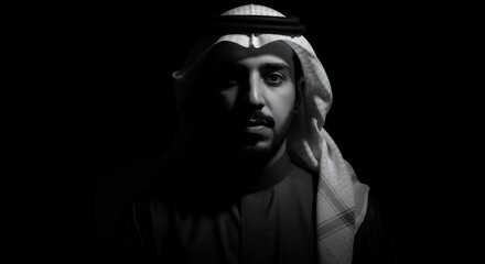 Monochromatic Portrait: A Middle Eastern Man in Traditional Attire