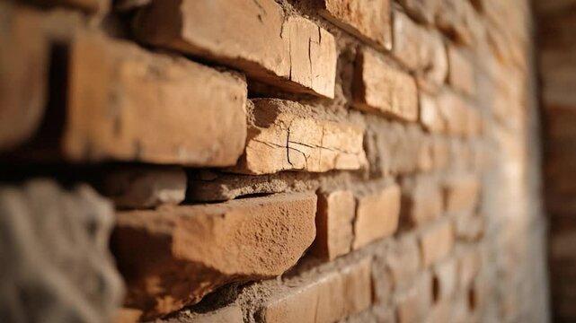 Textured brick wall surface with rough material and warm natural light