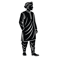 Obraz premium Silhouette of Bengali Man in Traditional Attire