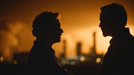 Business encounter industrial zone silhouette image urban environment close-up view human connection